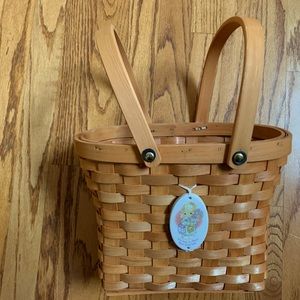 PRECIOUS MOMENTS Double Folding Handle WICKER BASKET BLESS YOUR DAY Porcelain